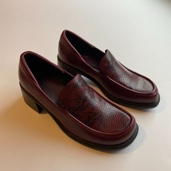 Predictions Y2K Chunky Red Leather Snake Print Block Heel Loafer Shoes Size 6.5 - Picture 1 of 9